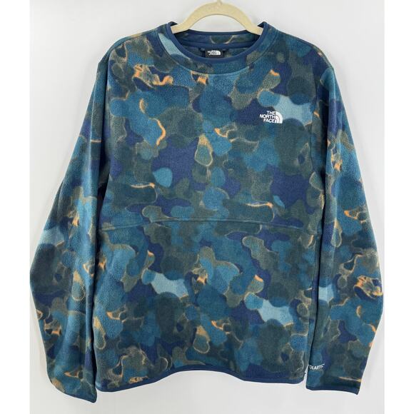 The North Face Mens Blue Green Camo Pullover Fleece Sweatshirt Baselayer M - Picture 2 of 7